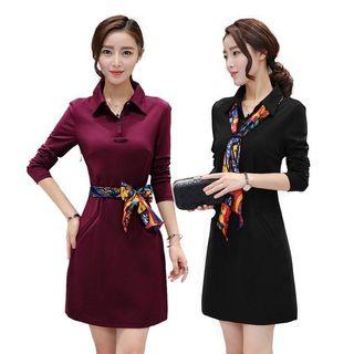 Collared Long-sleeve Shift Dress