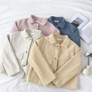 Plain Double-pocket Acrylic Long-sleeve Cardigan