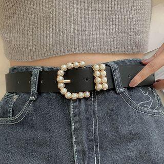 Faux Pearl Faux Leather Belt Pearl - 105cm