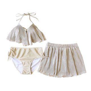 Set: Pinstripe Frilled Bikini + Cover-up Skirt