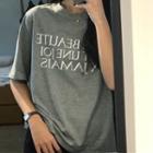 Short-sleeve Letter T-shirt Gray - One Size