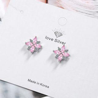 Rhinestone Star Earrings 1 Pair - Silver & Pink - One Size