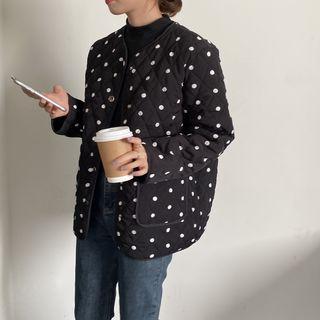 Dotted Quilted Buttoned Jacket As Shown In Figure - One Size