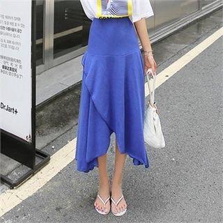 Asymmetric Ruffle-hem Long A-line Skirt