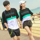 Couple Matching Contrast Color Lettering Short-sleeve T-shirt