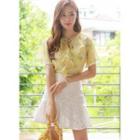 Tie-neck Ruffled Floral Chiffon Top Yellow - One Size