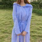 Hooded Gingham Long-sleeve A-line Midi Dress