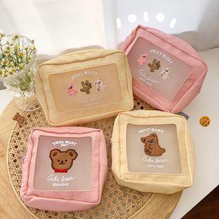 Bear Embroidered Nylon Pouch (various Designs)