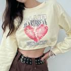 Heart Print Crop Sweatshirt