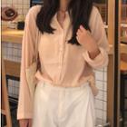 V-neck Loose Blouse Almond - One Size