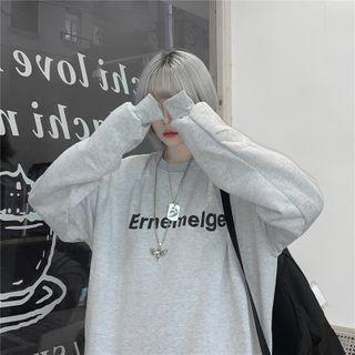 Couple Matching Lettering Sweatshirt Gray - One Size