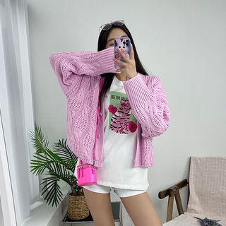 Extra Long-sleeve Cable-knit Cardigan