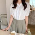 Frilled-neck Dotted Pintuck Blouse
