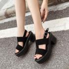 Faux Suede Cutout Slingback Block Heel Platform Sandals