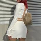 Set: Long-sleeve Crop Top + Mini Pencil Skirt