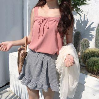 Wide-strap Top / Plaid Shorts / Chiffon Jacket