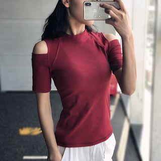 Quick Dry Sport Short-sleeve Cut-out Shoulder T-shirt