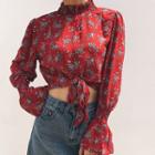 Long-sleeve Mock-neck Floral Top