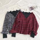 Mock-two Plaid Long-sleeve Loose-fit Shirt