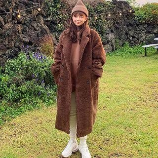 Double-breasted Long Sherpa Fleece Coat