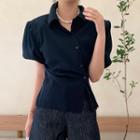 Plain Asymmetrical Button Polo Collar Blouse As Shown In Figure - One Size