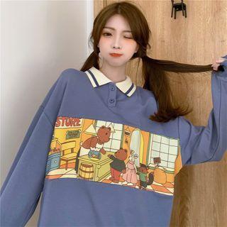Print Panel Polo Sweatshirt