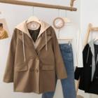 Hooded Mock Two-piece Woolen Coat