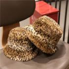Leopard Print Chenille Bucket Hat Khaki - M