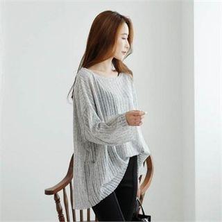 Scoop-neck Button-waist Sheer Top