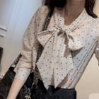 Heart Print Tie-neck Long-sleeve Blouse