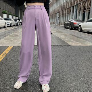 Long-sleeve Buttoned Cropped Knit Top / Wide-leg Dress Pants