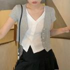 Asymmetrical Short-sleeve T-shirt Gray - One Size