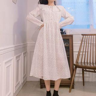 Long-sleeve Dotted Midi Dress White - One Size