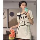 Short-sleeve Bow Button-up Jacket / Mini Skirt