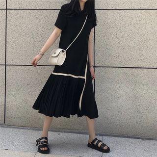 Plain Accordion Pleat Dress Black - One Size