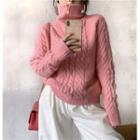 High Neck Half-zip Cable Knit Sweater