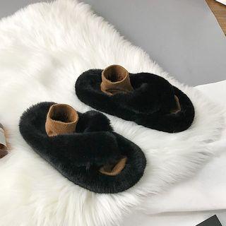 Furry Cross Strap Sandals