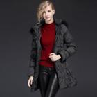 Furry Trim Plaid Long Down Coat