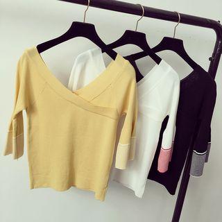 V-neck 3/4-sleeve Knit Sweater