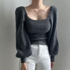 Plain Square-neck Cropped Sweater