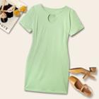 Plus Size Short-sleeve Plain Mini Bodycon Dress