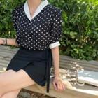 Shawl-collar Dotted Blouse One Size