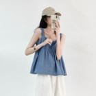 Denim Pleated Tank Top Blue - One Size