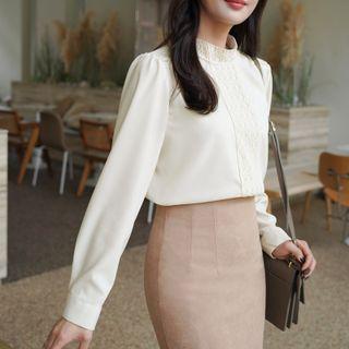 Mock-neck Lace-detail Blouse