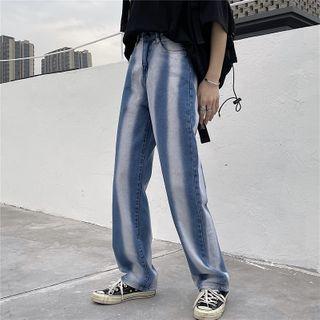 Gradient Color-block Straight Cut Jeans