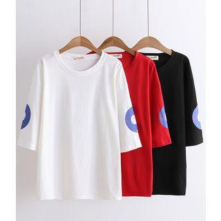3/4-sleeve Cat Print T-shirt