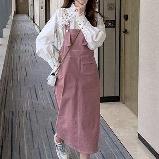 Embellished Denim Midi Pinafore Dress