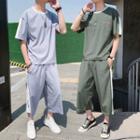 Set: Elbow-sleeve Two Tone T-shirt + Pants