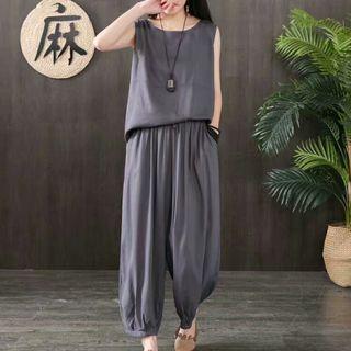 Set : Plain Tank Top + Straight Cut Pants