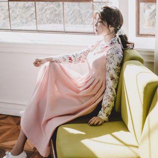 Maxi Hanbok Dress Set (floral / Peach)